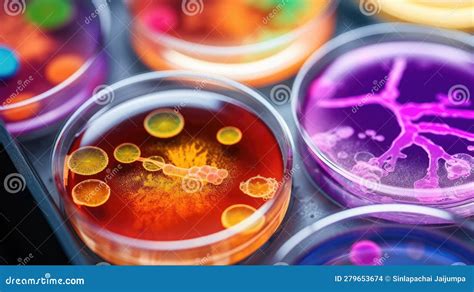 Multicolor Bacteria And Virus Cells In Petri Dish At Scientific