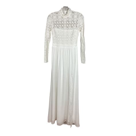 Lulus In Dreams White Long Sleeve Lace Maxi Dress Sz S Gem