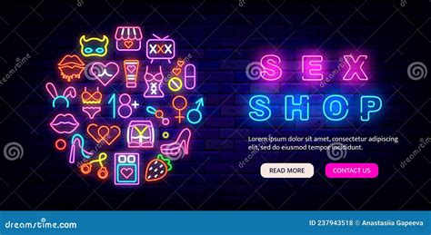 Sex Shop Neon Website Template With Circle Layout Flyer For Intimate