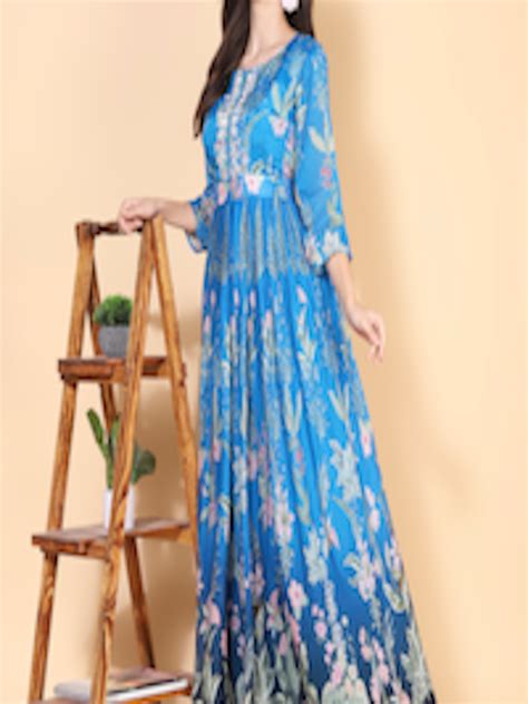 Buy Envy Me By Fashor Blue And Pink Floral Printed Crepe Maxi Dress Dresses For Women 20761092