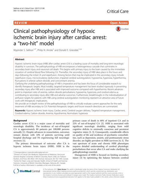 Pdf Clinical Pathophysiology Of Hypoxic Ischemic Brain Injury