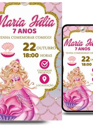 Convite Virtual Digital Interativo Barbie Sereia Compre Produtos