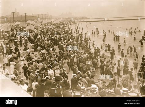 Crowds On The Beach At Coney Island New York Stock Photo Alamy