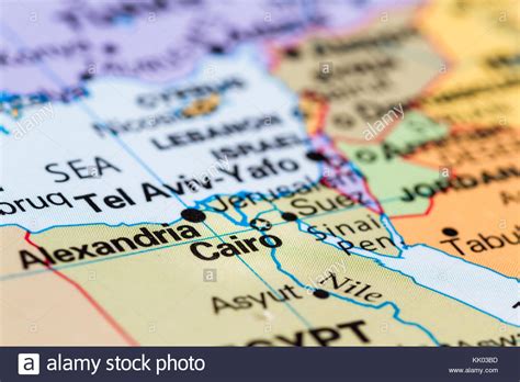 Close Up Of A World Map With Cairo In Focus Stock Photo Alamy