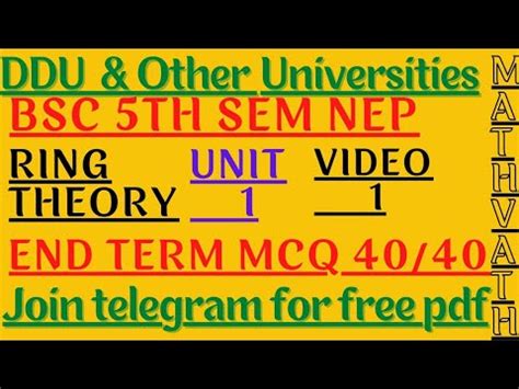 Ring Theory Unit 1 Bsc 5th Sem Basic Concepts DDU Modern