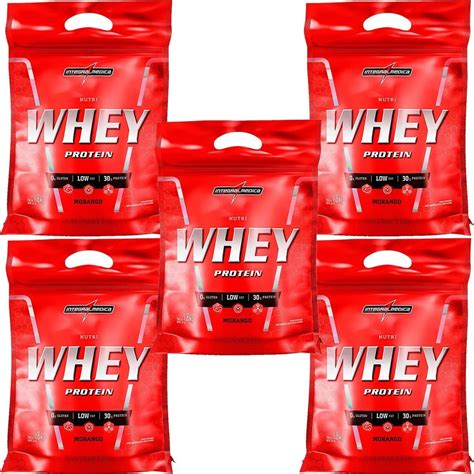 Kit 5x Nutri Whey Protein 1800g Refil Morango Integralmédica