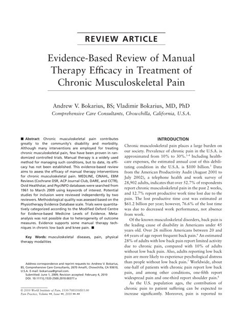 Pdf Evidence‐based Review Of Manual Therapy Efficacy In Treatment Of