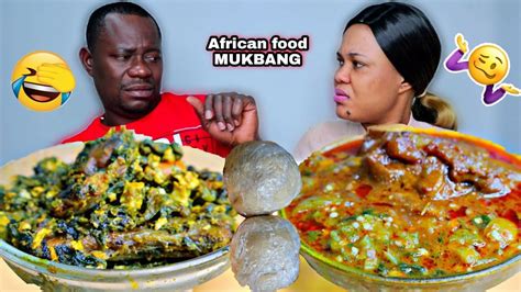 Acting Scared Mukprank On Wife Banku With Okro And Spinach Soup Mukbang African Food Mukbang