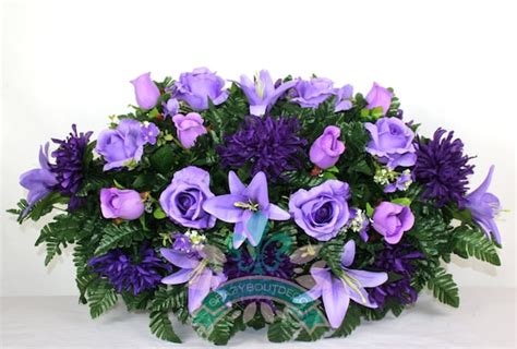 Xl Beautiful Purple Roses And Spider Mums Tombstone Saddle