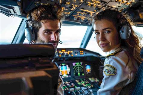 Premium Photo Male And Female Pilots In Cockpit Of International