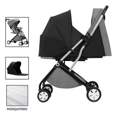 Carriola Carreola Bebe En Plegable De Baston Cuna Premium Color Gris