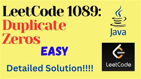 Leetcode 1089 Duplicate Zeros Easy Java Detailed Solution Youtube