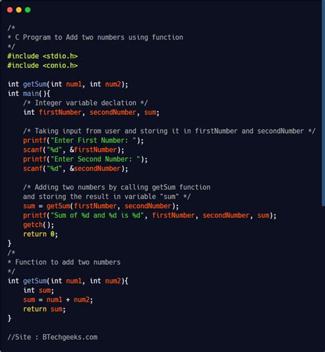 C Program To Add Two Numbers BTech Geeks C Programming Integers