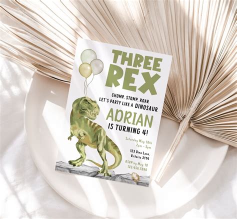 Editable Three Rex Invitation Template Dinosaur Birthday Etsy Australia