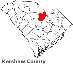 Kershaw County on the map of South Carolina 2024. Cities, roads, borders and directions in ...