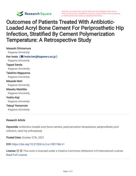 Pdf Outcomes Of Patients Treated With Antibiotic Loaded Acryl Bone