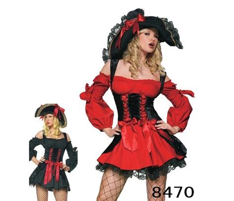 New Sexy Red Pirate Costume For Women Halloween Clothes With Hat Fancy