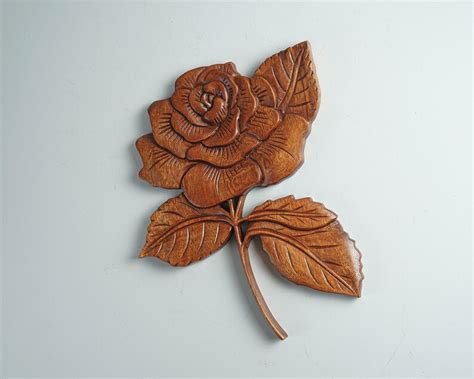 Wooden Rose Rose Wall Decor Wood Carving Wooden Flower Etsy