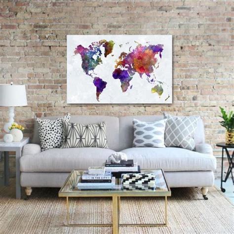 Quadro decorativo Mapa Mundi Colorido Para Sala Escritórios ...