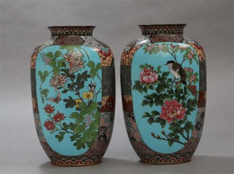 Pair Of Japanese 19th Century Meiji Period CloisonnÃ Enamel Vases in