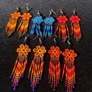 Wixarika Huichol Beaded Flower Earrings Genuine Huichol Made Native