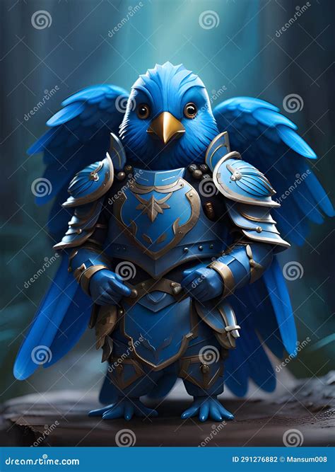 3d Render Of Cute Blue Bird Warrior On Black Background Stock