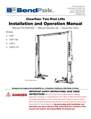 Fillable Online Ap Series Two Post Lifts Installation And Operation