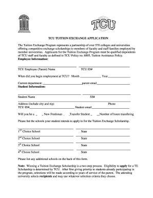 Fillable Online Hr Tcu Tcu Tuition Exchange Form Fax Email Print