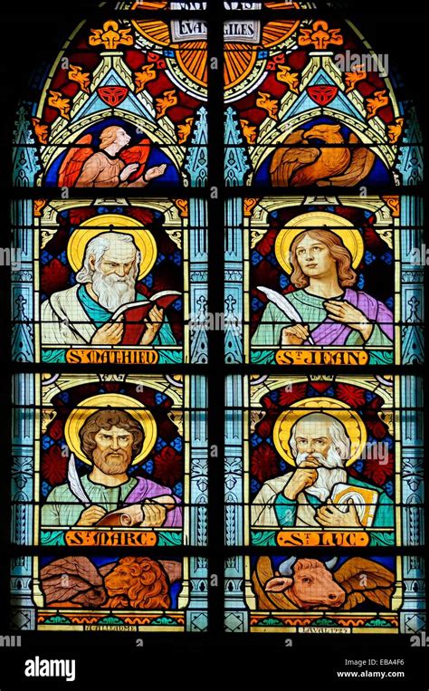 Stained Glass Window Depicting The Four Evangelists At The Saint Denis Church Saint Denis Du