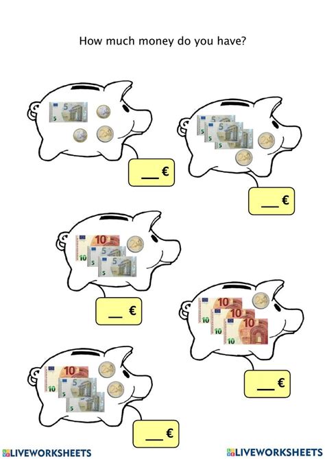 Counting Euros Notes And Coins Worksheet Live Worksheets