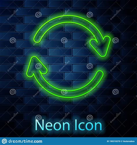 Glowing Neon Line Refresh Icon Isolated On Brick Wall Background