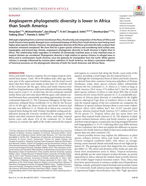 (PDF) Angiosperm phylogenetic diversity is lower in Africa than South ...