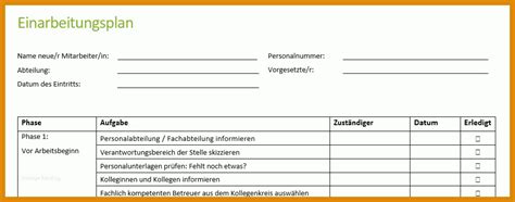 Einzahl Kostenlose Einarbeitungsplan Vorlage F R Neue Mitarbeiter Pdf