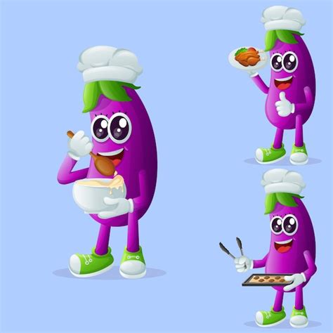 Premium Vector Cute Eggplant Character In The Kitchen