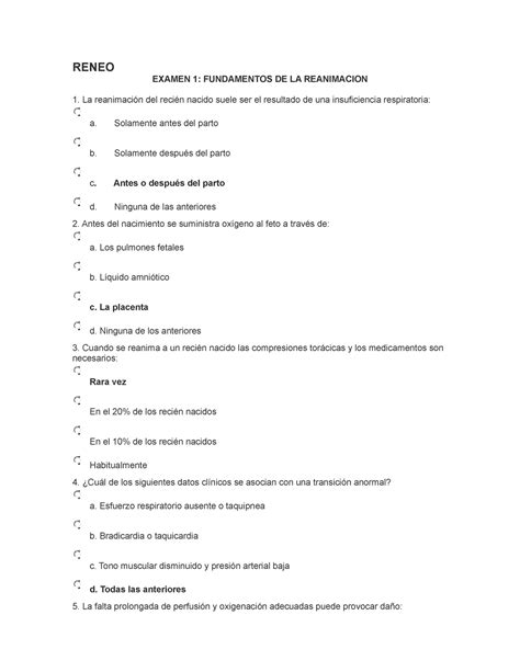 Examen Reneo 2021 RENEO EXAMEN 1 FUNDAMENTOS DE LA REANIMACION La