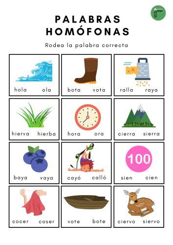 Fichas para aprender las palabras homófonas