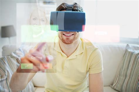 Young Man In Virtual Reality Headset Or 3d Glasses Stock Image Image