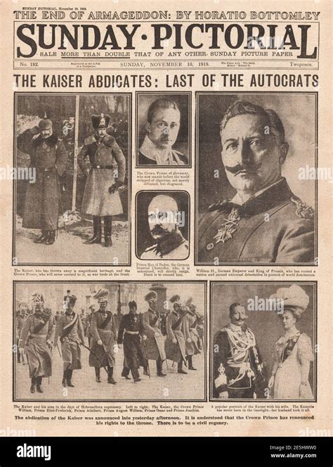 1918 Sunday Pictorial Abdication Of Kaiser Wilhelm Ii Stock Photo Alamy