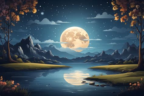 Moon Night Landscape Background Graphic by Forhadx5 · Creative Fabrica