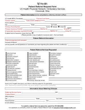 Fillable Online Neurology Services Referral Form Cincinnati Fax Email