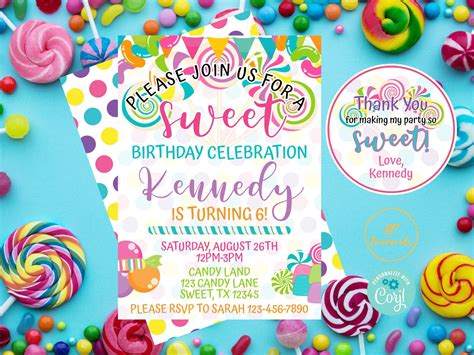 Sweet Candy Land Birthday Party Invitation Template Diy Edit