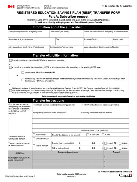 2018 Form Canada Esdc Sde 0100 Part A Fill Online Printable