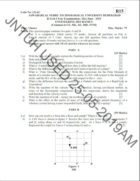 JNTUH B Tech Engineering Mechanics May June 2019 Question Paper