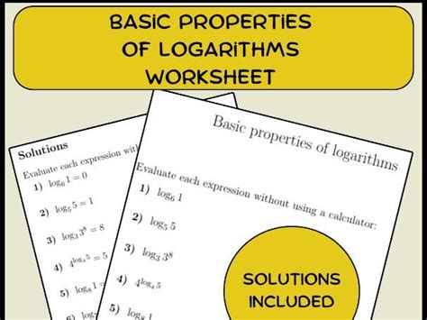 Basic Properties Of Logarithms Worksheet With Solutions Teaching