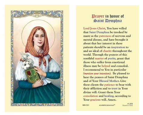 Laminated St Dymphna Prayer Holy Card Patron Saint Of Mental Illness