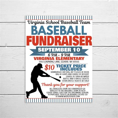 Baseball Fundraiser Flyer Editable Printable Pta Pto Flyer Etsy