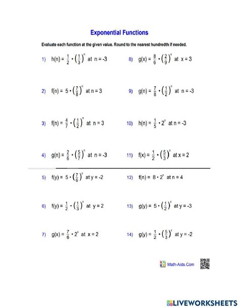 Evaluating Exponential Functions Worksheet Live Worksheets Worksheets Library