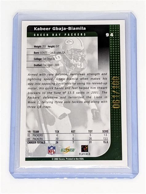 2002 Score Final Score 94 Kabeer Gbaja Biamila 100 Green Bay Packers Ebay