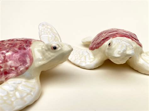 Red Sea Turtle Ceramic Sea Turtle Figurine For Small Fun T Etsy Uk