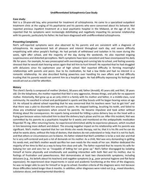 Undifferentiated Schizophrenia Case Study Sample - Undifferentiated ...